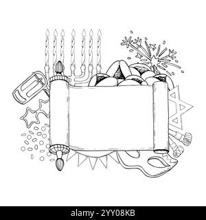 Zeilenpurim Esther-Bildrahmen-Vorlage Stock Vektor