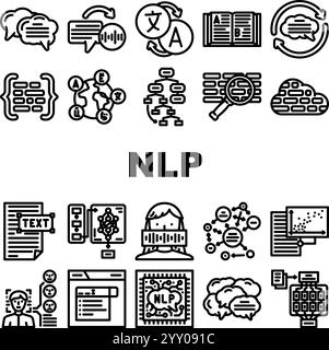 Natürliche Sprachverarbeitung nlp-Symbole legen den Vektor fest Stock Vektor