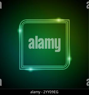 Neonrahmen mit Glimmern und Sparkles. Elektronische leuchtende Quadrate in grünen Farben, für Unterhaltungsbotschaften oder Werbebotschaften Stock Vektor