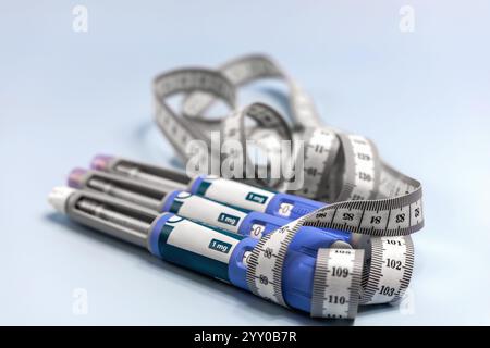 Ozempic Insulininjektions-Pen oder Insulinpatronen-Pen für Diabetiker und Gewichtsverlust. Medizinische Geräte für Diabetesparienten. Stockfoto