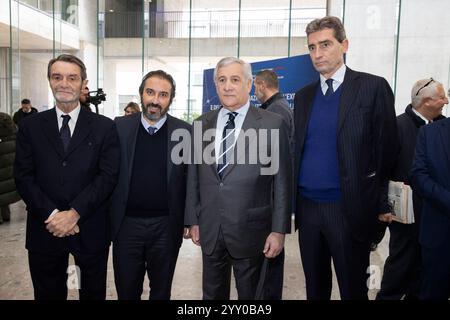 Mailand, Italien. Dezember 2024. Nella foto da sinistra verso destra Attilio Fontana Presidente Regione Lombardia, Francesco Billari Rettore Bocconi, Antonio Tajani Vicepresidente del Consiglio dei ministri della Repubblica italiana, Andrea Sironi Presidente Bocconi Milano - Italia - Cronaca Mercoled&#xec;, 18 Dicembre, 2024 2024 (Foto von Marco Otrestico, 18. Dezember Stockfoto