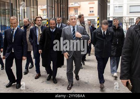 Mailand, Italien. Dezember 2024. Nella foto da sinistra verso destra Francesco Billari Rettore Bocconi, Antonio Tajani Vicepresidente del Consiglio dei ministri della Repubblica italiana, Attilio Fontana Presidente Regione LombardiaMilano - Italia - Cronaca Mercoled&#xec;, 18 Dicembre, 2024 (Foto di Marco Ottico/resse) die Generalberichterie von Marco Altico, Lapresse, 18. Dezember 2024 Stockfoto