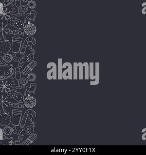 Nahtloser weihnachtsrahmen. Hintergrund zum Neujahr. Kritzele Illustration mit weihnachts- und Neujahrssymbolen Stock Vektor