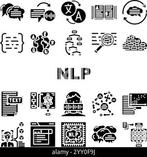 Natürliche Sprachverarbeitung nlp-Symbole legen den Vektor fest Stock Vektor