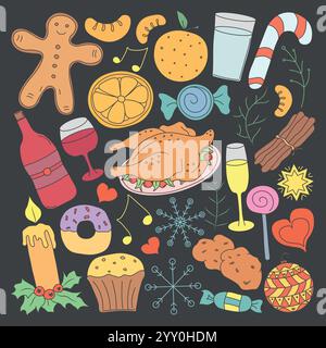 Kritzeln Sie weihnachten und Neujahr. Weihnachtshintergrund Stock Vektor