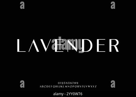 Elegantes minimalistisches Lavendelalphabet mit Schriftvektor-Glamor-Stil Stock Vektor