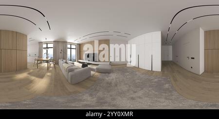 360 Panorama des modernen Innenraums 3 D Rendering Stockfoto