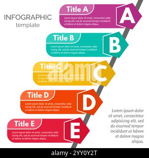 Fünf-Schritte-Infografik-Designelemente. Schritt-für-Schritt-Infografik-Designvorlage. Vektorabbildung Stock Vektor