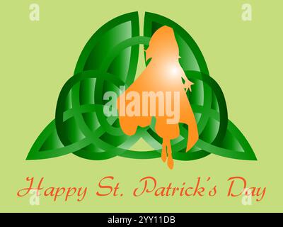 Grün-orange Poster mit einer Frau drauf. Auf dem Poster steht Happy St. Patrick Day. Shamrock Saint Patrick Day Rainbow St. Paddy Glück der Iren Stock Vektor