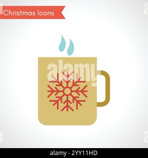 Tasse mit Heißgetränk und Schneeflockensymbol. Weihnachtssymbol. Vektorabbildung Stock Vektor