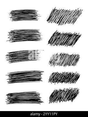 Skizzieren Sie Scribble Swiar. Set mit zehn handgezeichneten Bleistift Scribble Flecken. Walze Für Grunge-Lackierung In Distress. Vektorabbildung. Stock Vektor