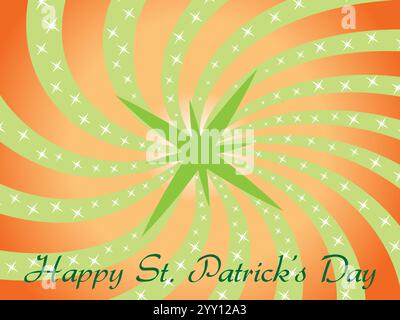 Buntes Poster zum St. Patrick Day. Das Poster zeigt einen grünen Stern mit grünem Stiel und grünem Blatt. Das Poster ist orange. Shamrock Saint Patrick Stock Vektor