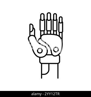 Symbol der schwarzen Linie des Roboterarms. Vektorisoliertes Element. Bearbeitbare Kontur. Stock Vektor