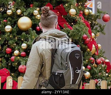 Glasgow, Schottland, Großbritannien. Dezember 2024. Am Weihnachtsbahnhof sahen wir Bäume und Passagiere, die an einem Kurzurlaub für den Urlaub im Centrel srarion beteiligt waren. Credit Gerard Ferry /Alamy Live News Stockfoto