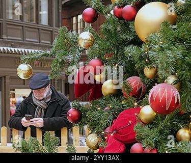 Glasgow, Schottland, Großbritannien. Dezember 2024. Am Weihnachtsbahnhof sahen wir Bäume und Passagiere, die an einem Kurzurlaub für den Urlaub im Centrel srarion beteiligt waren. Credit Gerard Ferry /Alamy Live News Stockfoto