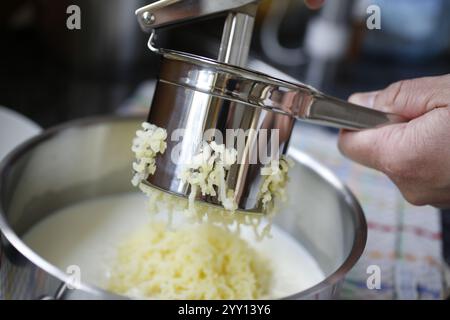 Schwäbische Küche, Zubereitung Petersilienwurzel Kartoffelpüree, Kartoffelpüree, mit Schweinernieren, sauren Nieren, Großmutters Kochen, regional, zu Hause Stockfoto