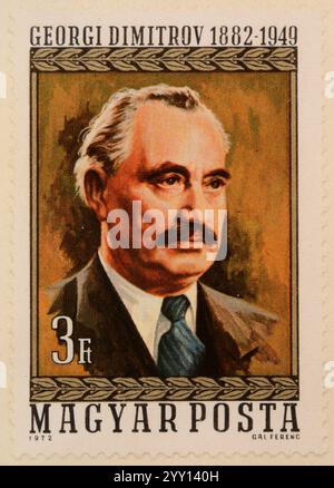 Georgi Dimitrov Michailow, auch bekannt als Georgi Michailowitsch Dimitrow 1882–1949, war ein bulgarischer kommunistischer Politiker. Porträt auf ungarischer Briefmarke Stockfoto