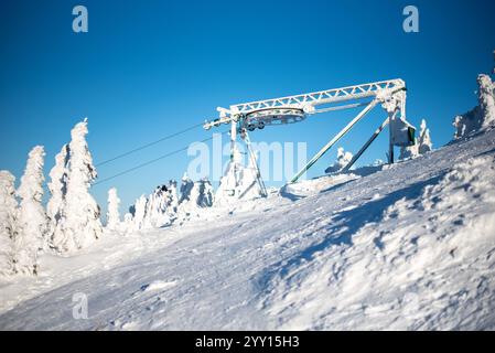 Das Skigebiet Pilsko liegt an der Grenze zwischen Slowenien und Polen und bietet malerische Pisten und Ausblicke Stockfoto