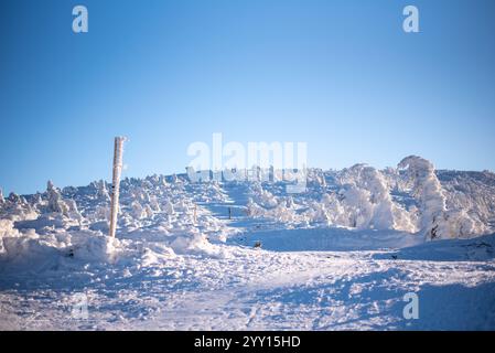 Das Skigebiet Pilsko liegt an der Grenze zwischen Slowenien und Polen und bietet malerische Pisten und Ausblicke Stockfoto