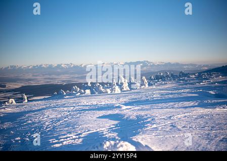 Das Skigebiet Pilsko liegt an der Grenze zwischen Slowenien und Polen und bietet malerische Pisten und Ausblicke Stockfoto