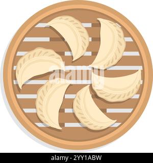 Traditionelles chinesisches Essen in einem Bambusdampfer, asiatisches Lebensmittelkonzept, isoliert auf weißem Hintergrund Stock Vektor