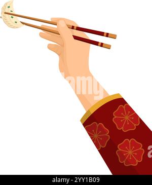 Weibliche Hand mit Essstäbchen, traditionelle asiatische Küche, isoliert Stock Vektor