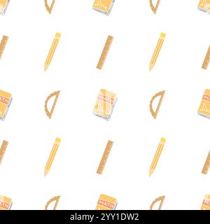 Nahtloses Schulmuster. Handgezeichneter Hintergrund der Kritzelschule. Bildungstabelle Stock Vektor