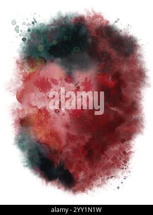 Eine faszinierende Mischung aus Farben, die eine abstrakte, aquarellierte Textur schafft, die sich perfekt für künstlerische Designs eignet. Isoliertes Aquarellobjekt auf weißem Hintergrund für verschiedene Designs und Druckvorgänge. Stockfoto