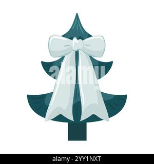 Dieser trendige Weihnachtsbaum hat eine auffällige große weiße Schleife, die den Geist der Weihnachtszeit wunderschön veranschaulicht. Die Vektorentwürfe für flache Formate Stock Vektor