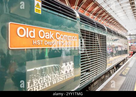 Die GWR-Klasse 43 Nr. 43093 wartet am Bahnhof Paddington, London, am letzten Tag des HST-Betriebs auf der Great Western Railway - 18. Mai 2019 Stockfoto