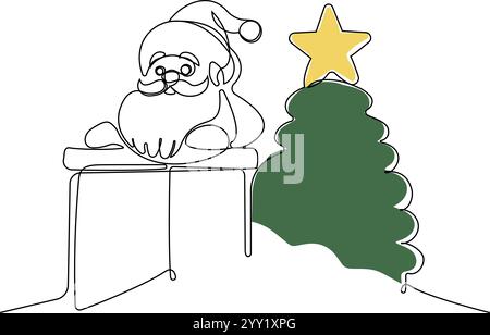 Eine durchgehende Linie zeichnet den Weihnachtsmann auf Rentier und Schlitten. Konzept für Weihnachten und Neujahr. Vektorabbildung. Vektorabbildung Stock Vektor