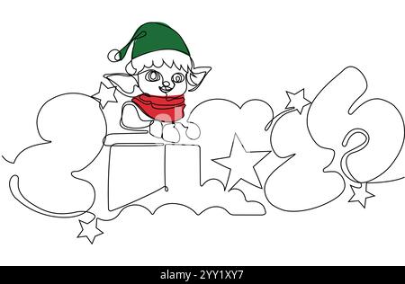Durchgehende einzeilige Doodle-Zeichnung des Neujahrs 2025. Weihnachtskonzept, festlicher Text für das neue Jahr, minimalistisches Design. Vektorabbildung Stock Vektor