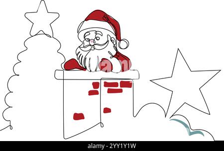 Eine durchgehende Linie zeichnet den Weihnachtsmann auf Rentier und Schlitten. Konzept für Weihnachten und Neujahr. Vektorabbildung. Vektorabbildung Stock Vektor