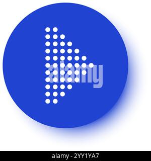 Weißer gepunkteter Pfeil, der innerhalb eines blauen Kreises auf einem sauberen weißen Hintergrund nach rechts zeigt, erzeugt ein optisch auffälliges und effektives Richtungssymbol Stock Vektor