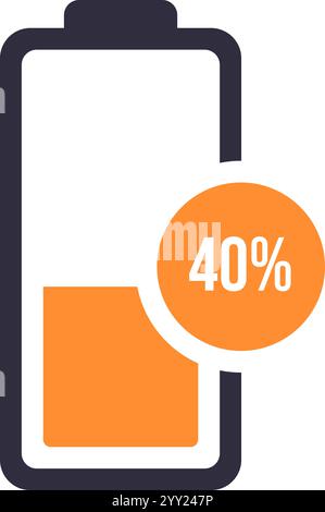 Einfaches Batteriesymbol, das einen Ladezustand von 40 % anzeigt, dargestellt mit einer orangefarbenen Anzeige auf weißem Hintergrund, geeignet für verschiedene Stromversorgungen Stock Vektor