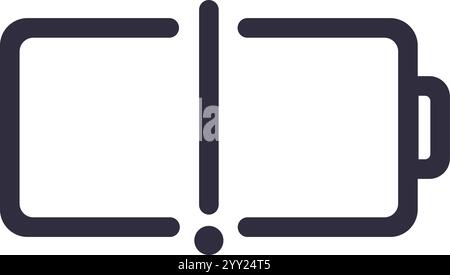 Einfaches Vektorsymbol, das einen leeren Akku darstellt und einen niedrigen Ladezustand anzeigt, mit einem markanten Ausrufezeichen in der Mitte, alle gegen einen sauberen Akku gesetzt Stock Vektor