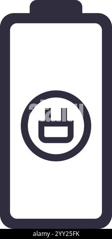 Minimalistische Vektorgrafik eines Batteriesymbols mit Steckersymbol, das den Ladestatus eines Geräts darstellt, das für verschiedene Anwendungen geeignet ist Stock Vektor
