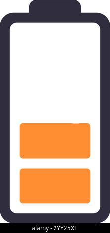 Einfaches Akkusymbol mit zwei orangefarbenen Balken, die einen mäßigen Ladezustand darstellen. Ideal für Anwendungen in Bezug auf Leistung und Energie in verschiedenen Bereichen Stock Vektor