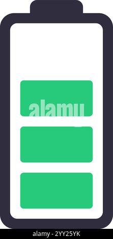 Einfache Vektorabbildung eines Batteriesymbols mit drei grünen Balken, die einen mäßigen Ladezustand anzeigen, geeignet für verschiedene Energie- und Leistungsbereiche Stock Vektor