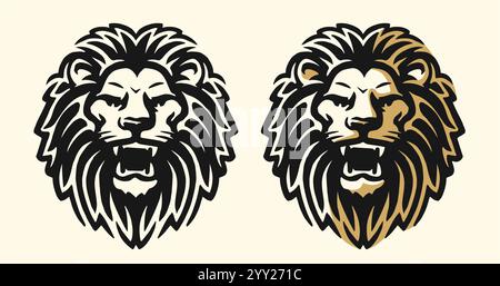 Löwenkopf wütend brüllendes Emblem. Stärke, Power-Logo-Symbol. Wilde Raubtiervektorillustration Stock Vektor