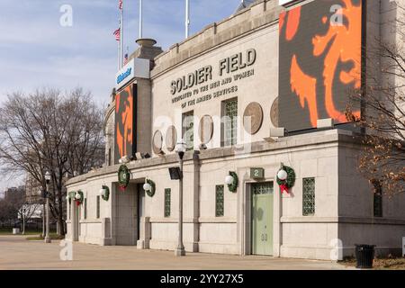 Soldier Field in der Innenstadt von Chicago ist Heimat der NFL Chicago Bears. Stockfoto