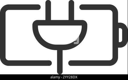Einfache Linienzeichnung eines elektrischen Steckers, der an eine Batterie angeschlossen wird, symbolisiert das Laden, die Stromversorgung und die Energie für elektronische Geräte Stock Vektor