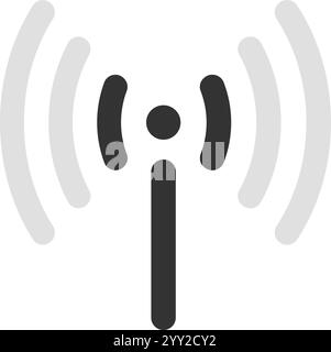 Die stilisierte Antenne, die Funkwellen aussendet, repräsentiert drahtlose Kommunikation und Datenübertragung in moderner Technologie und unterstreicht das Wesen von Stock Vektor