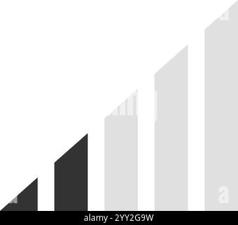 Minimalistisches Balkendiagramm mit aufsteigendem Trend und zwei dunkelgrauen Balken gefolgt von drei hellgrauen Balken, die Wachstum und positive Geschäftsleistung symbolisieren Stock Vektor