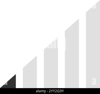 Minimalistisches, steigendes Diagramm mit fünf Balken, wobei der erste Balken in Schwarz und die restlichen vier in Grau dargestellt werden Stock Vektor