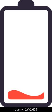 Einfaches Akkusymbol mit einem roten Indikator, das einen kritisch niedrigen Stromverbrauch anzeigt. Ein Hinweis auf die dringende Notwendigkeit einer sofortigen Aufladung zur Wiederherstellung Stock Vektor