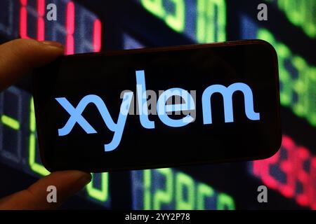 Polen. Dezember 2024. In dieser Fotoabbildung wird das Firmenlogo von Xylem auf einem Smartphone-Bildschirm angezeigt. (Foto: Piotr SWAT/SOPA Images/SIPA USA) *** ausschließlich für redaktionelle Nachrichten *** Credit: SIPA USA/Alamy Live News Stockfoto