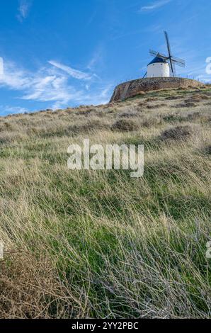 Typische Windmühlen im Dorf Consuegra, Provinz Toledo, Castilla La Mancha, Spanien Stockfoto