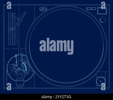 Modellstruktur des Vinyl-Recorder-Players. Player für Schallplatten. Retro-Design. Draufsicht. Schallplatte Stock Vektor