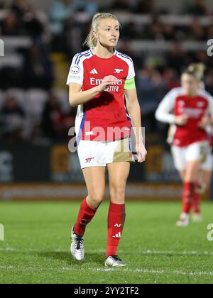 Borehamwood, Vereinigtes Königreich. Dezember 2024. Leah Williamson von Arsenal beim Spiel der UEFA Women's Champions League zwischen Arsenal und Bayern München im Meadow Park. Quelle: Jay Patel/Alamy Live News Stockfoto